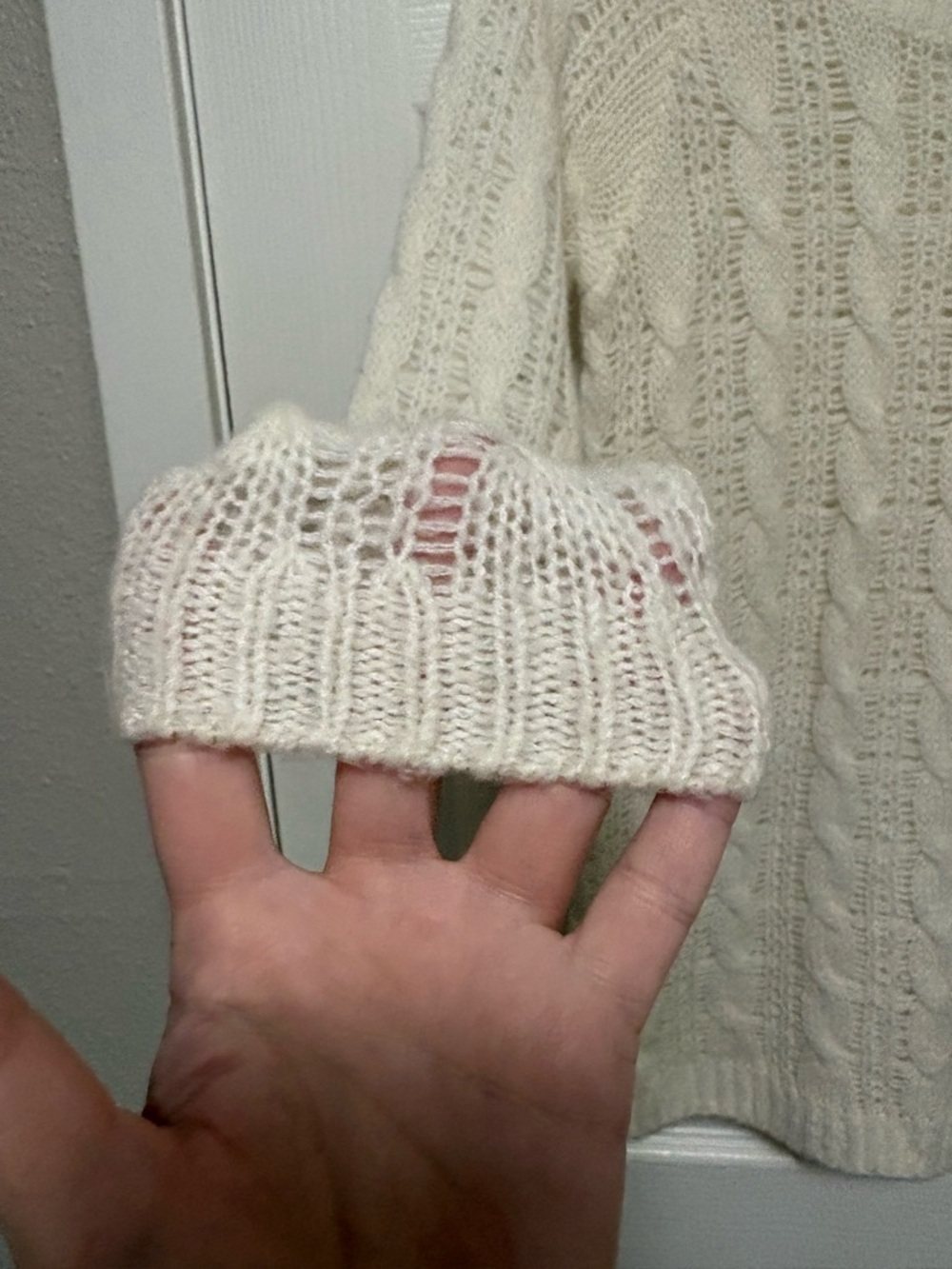 *Abercrombie Cream Open Cable Knit Wool Blend Lightweight Large Sweater #IR View 6